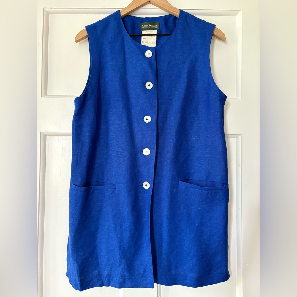 Harve Benard Linen Blend Blue Sleveless Button Down Tunic Luxury Lagenlook  8